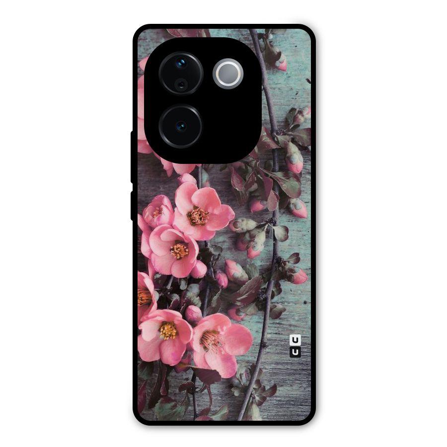 Wooden Floral Pink Metal Back Case for iQOO Z9s Pro