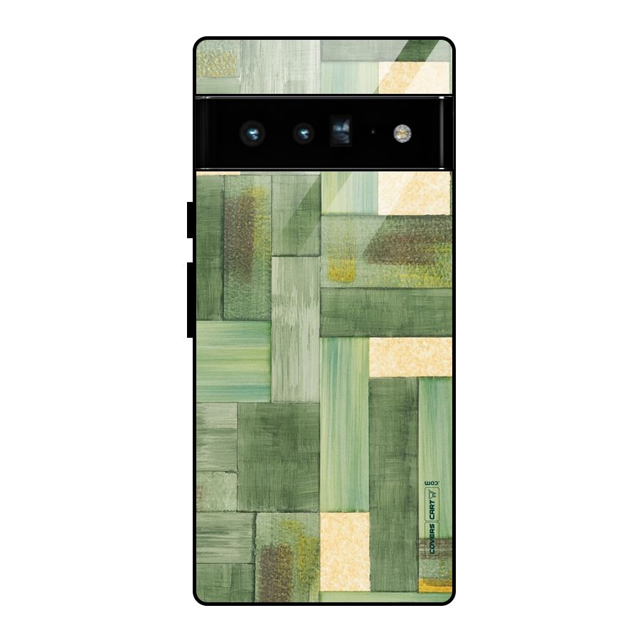 Wooden Green Texture Glass Back Case for Google Pixel 6 Pro