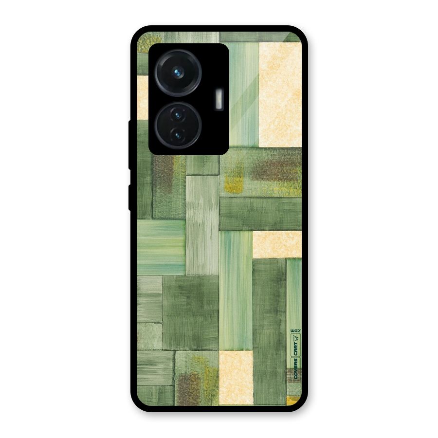 Wooden Green Texture Glass Back Case for Vivo T1 44W