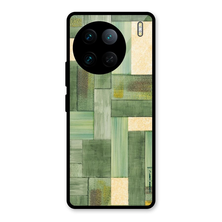 Wooden Green Texture Glass Back Case for Vivo X90 Pro