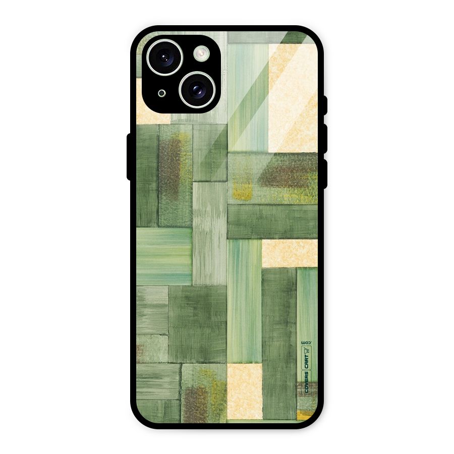 Wooden Green Texture Glass Back Case for iPhone 15 Plus
