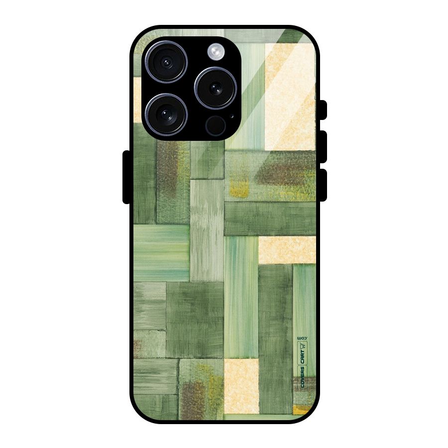 Wooden Green Texture Glass Back Case for iPhone 15 Pro
