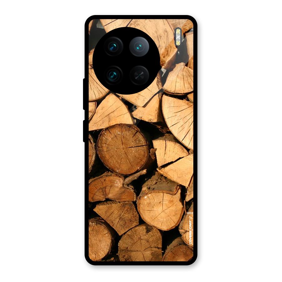 Wooden Logs Glass Back Case for Vivo X90 Pro