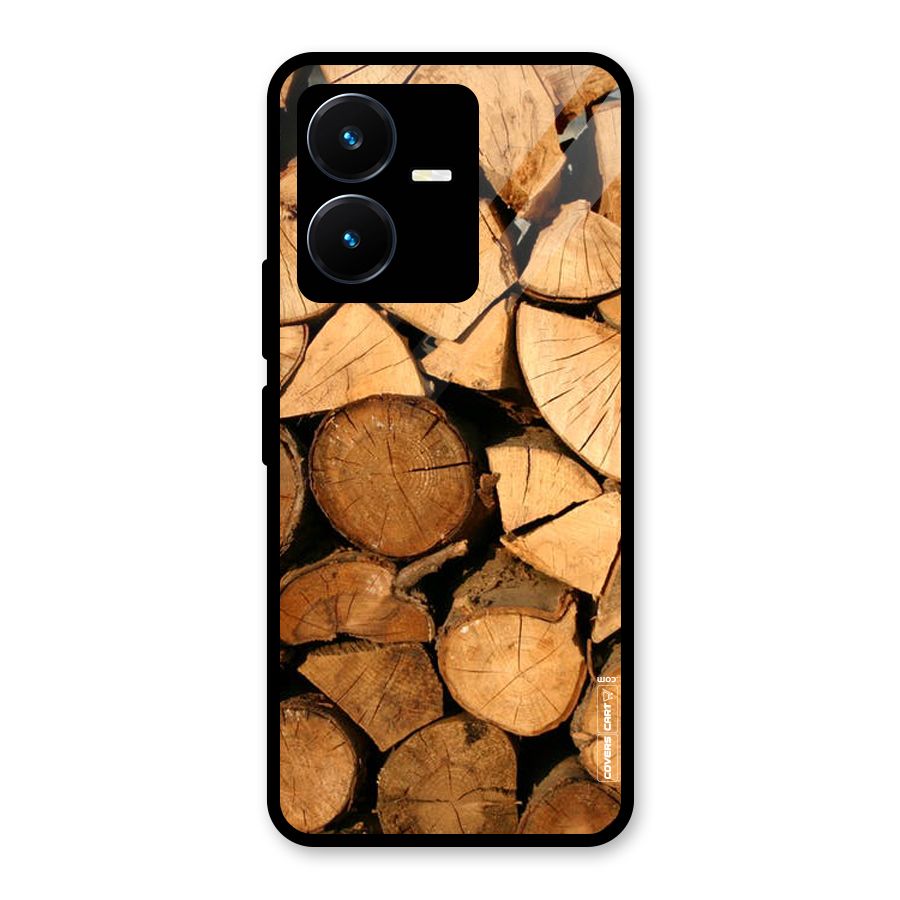 Wooden Logs Glass Back Case for Vivo Y22s