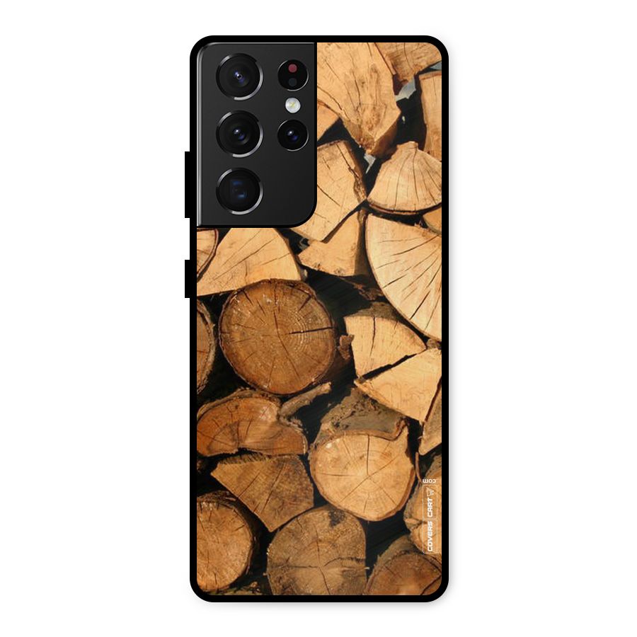 Wooden Logs Metal Back Case for Galaxy S21 Ultra 5G