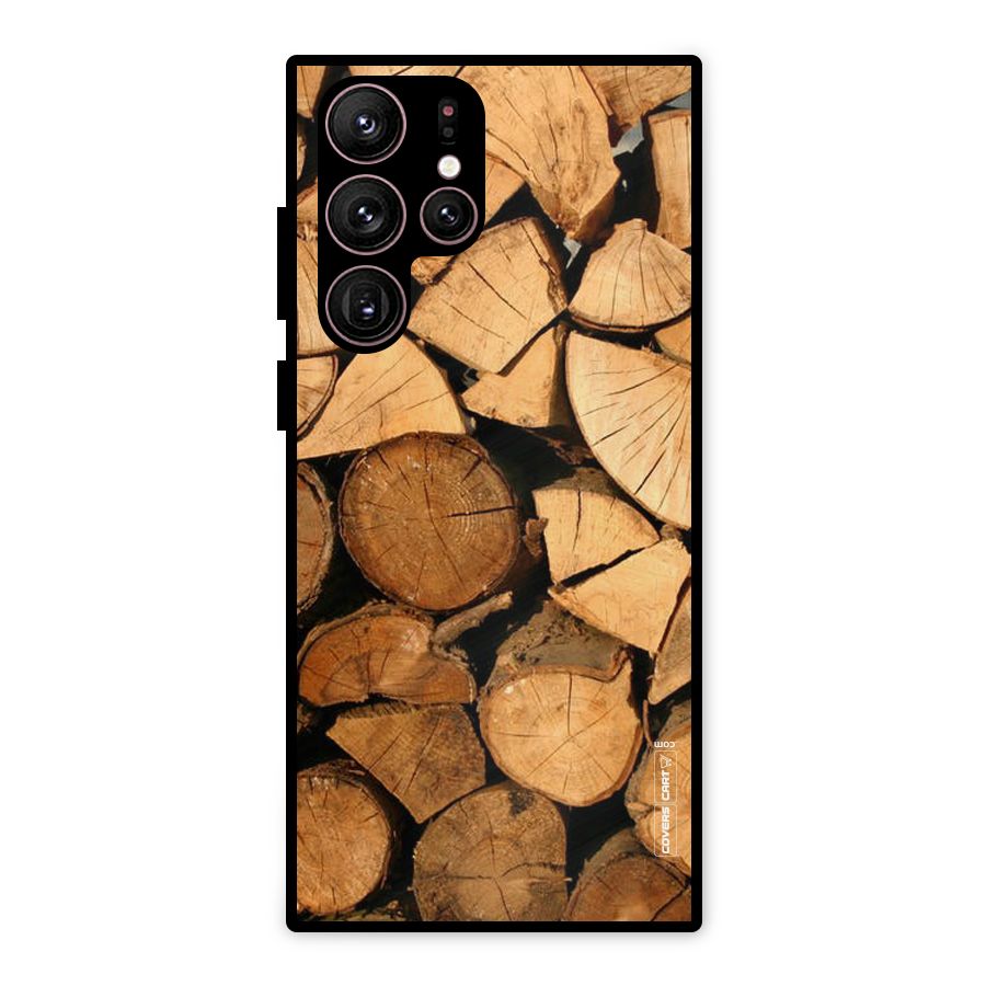 Wooden Logs Metal Back Case for Galaxy S22 Ultra 5G