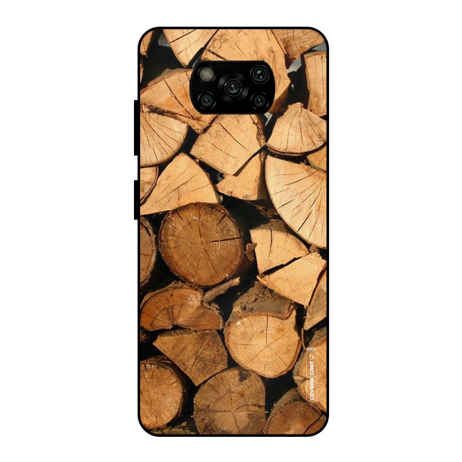 Wooden Logs Metal Back Case for Poco X3