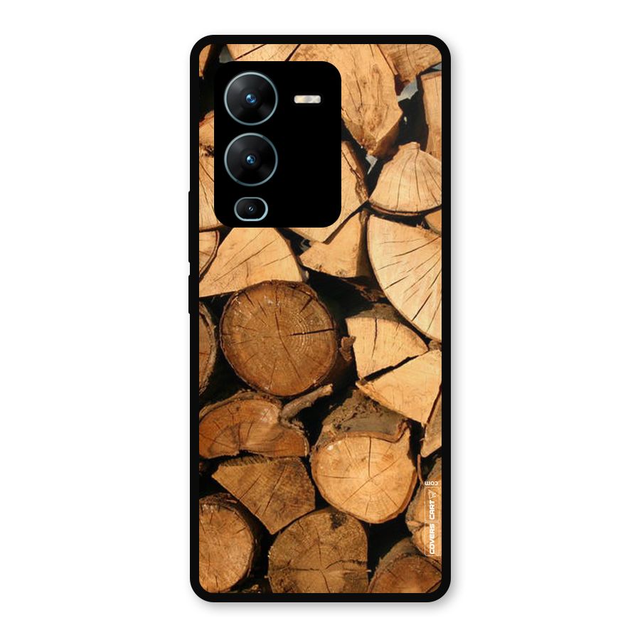 Wooden Logs Metal Back Case for Vivo V25 Pro