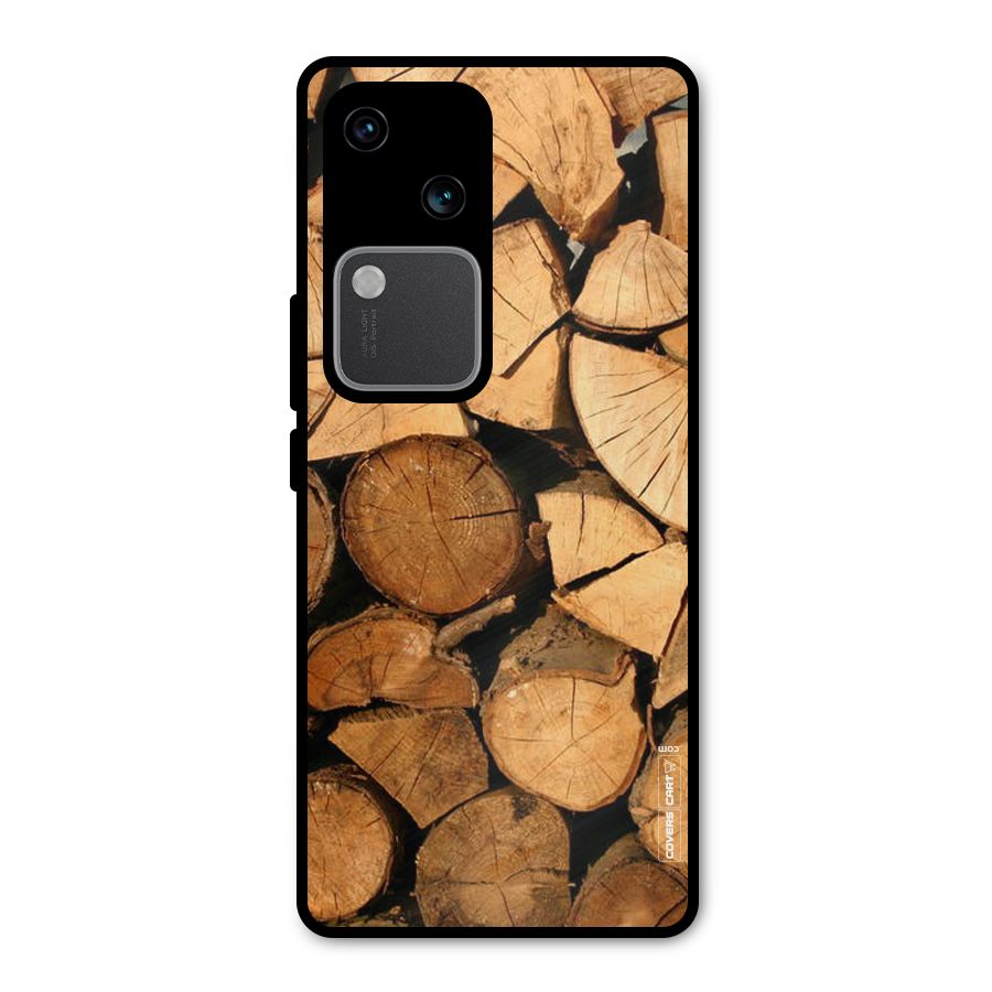 Wooden Logs Metal Back Case for Vivo V30 Pro