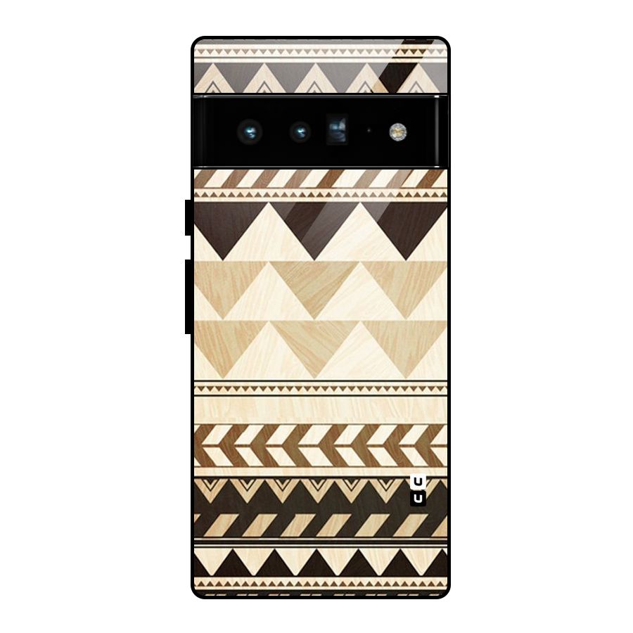 Wooden Printed Chevron Glass Back Case for Google Pixel 6 Pro
