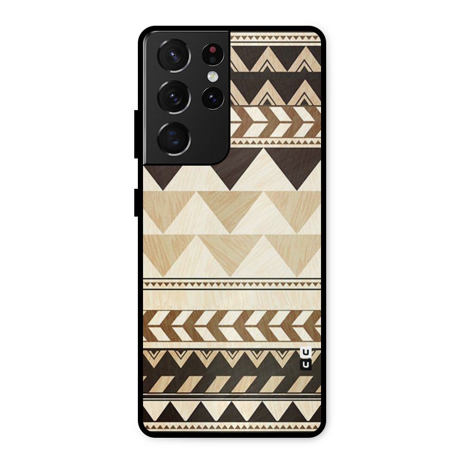 Wooden Printed Chevron Metal Back Case for Galaxy S21 Ultra 5G