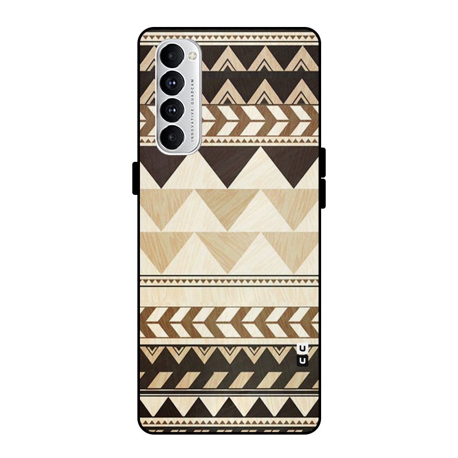 Wooden Printed Chevron Metal Back Case for Oppo Reno4 Pro