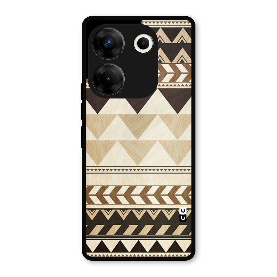 Wooden Printed Chevron Metal Back Case for Tecno Camon 20 Pro