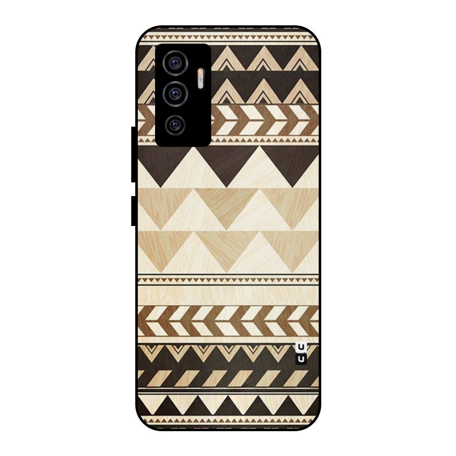 Wooden Printed Chevron Metal Back Case for Vivo V23e