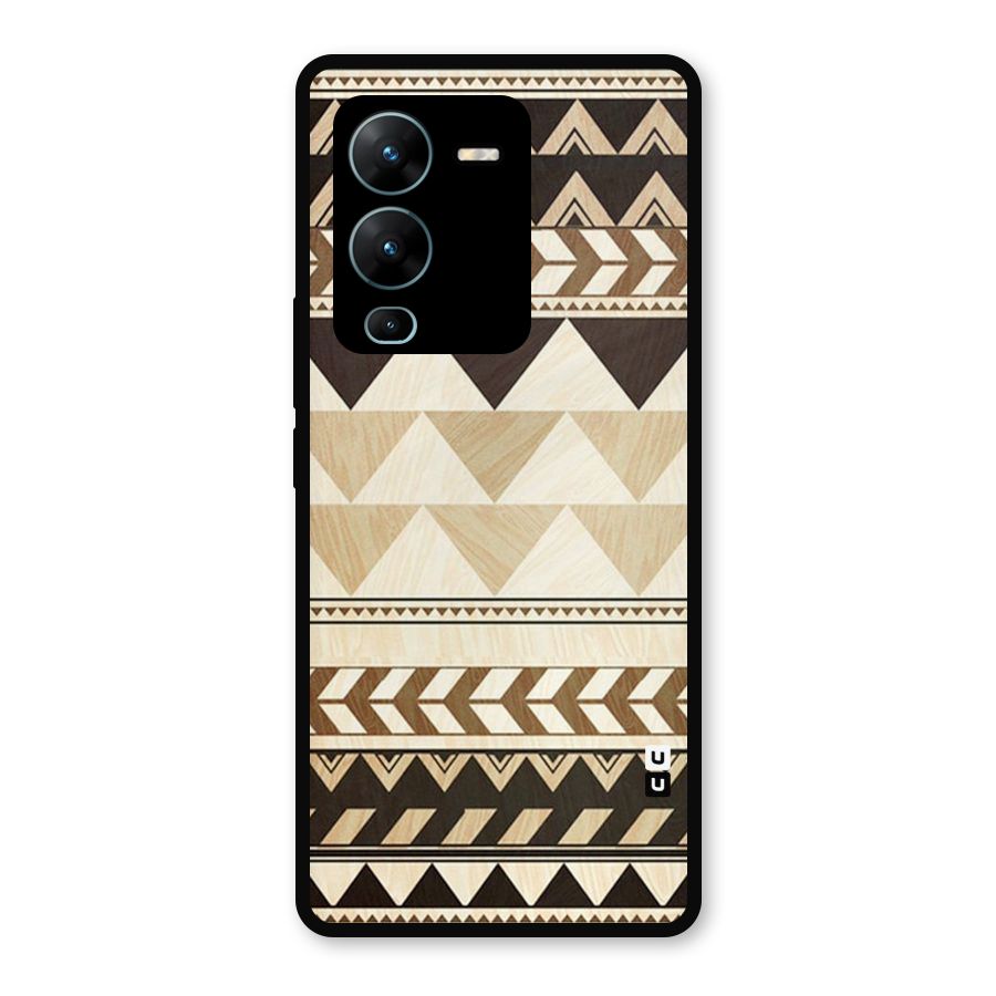 Wooden Printed Chevron Metal Back Case for Vivo V25 Pro