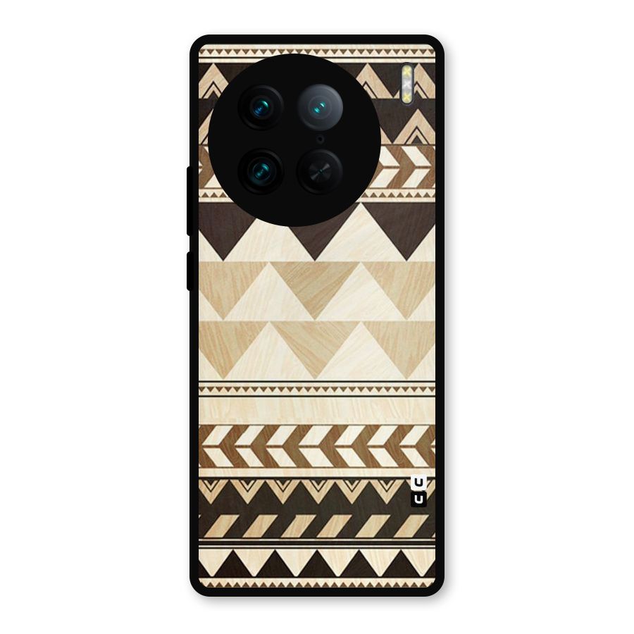 Wooden Printed Chevron Metal Back Case for Vivo X90 Pro