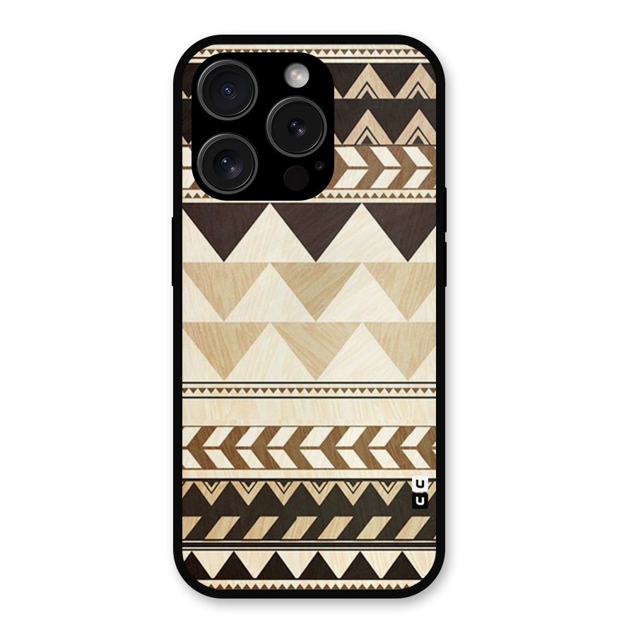 Wooden Printed Chevron Metal Back Case for iPhone 15 Pro