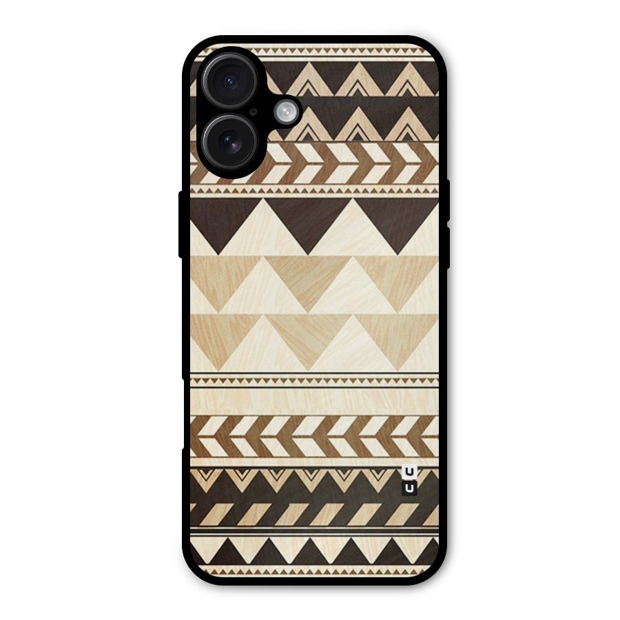 Wooden Printed Chevron Metal Back Case for iPhone 16 Plus