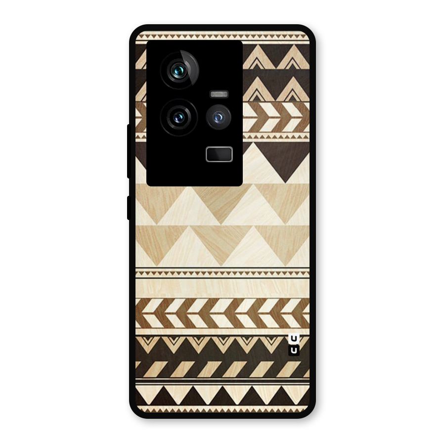 Wooden Printed Chevron Metal Back Case for iQOO 11 5G