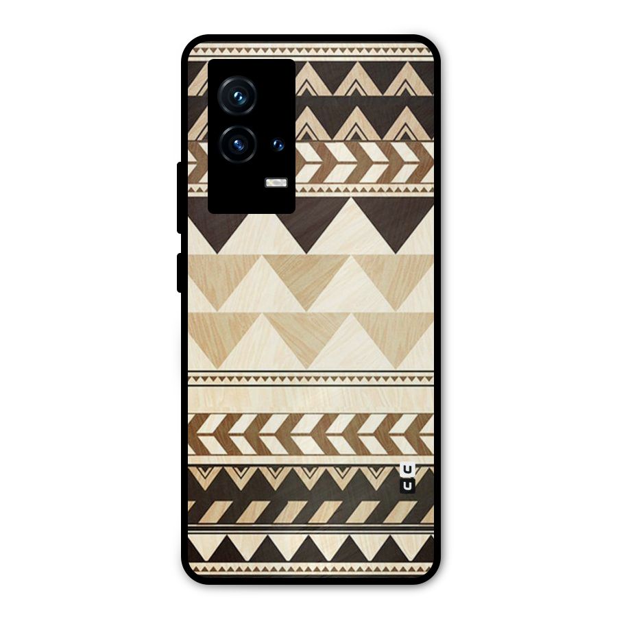 Wooden Printed Chevron Metal Back Case for iQOO 9 5G