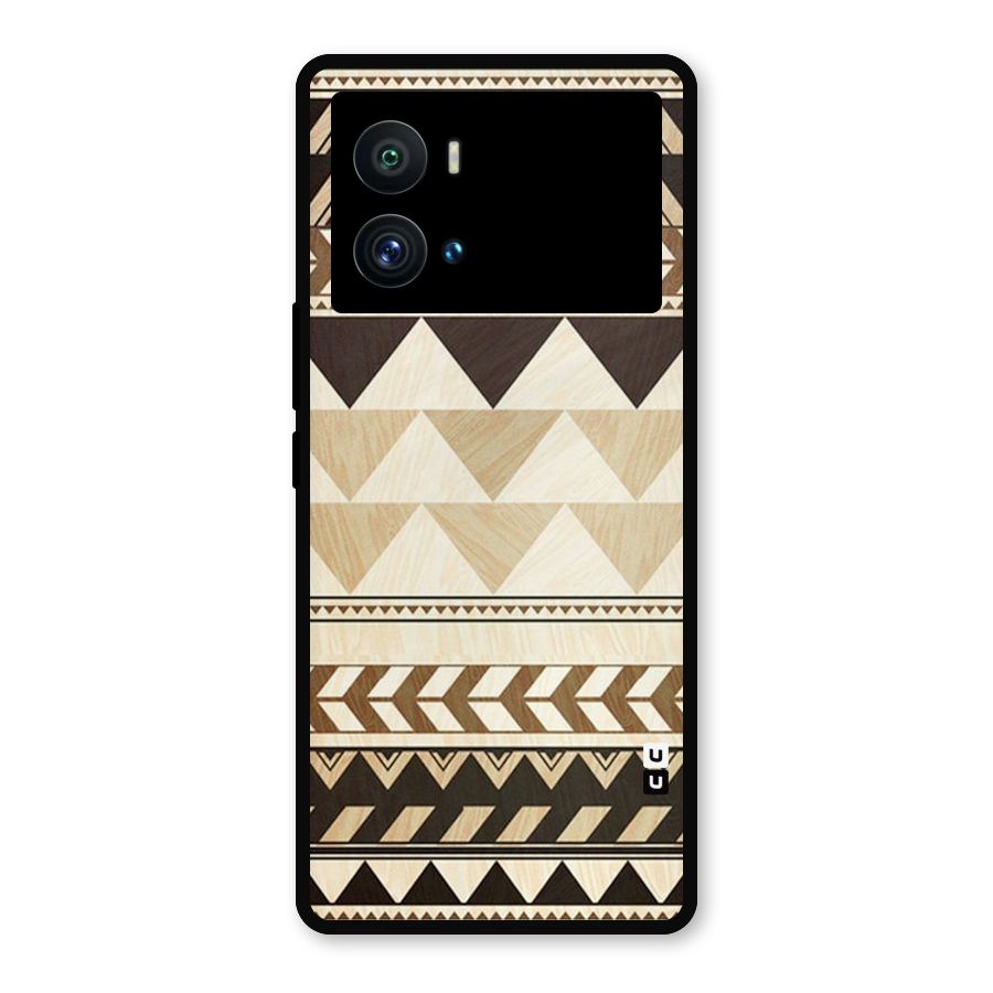 Wooden Printed Chevron Metal Back Case for iQOO 9 Pro