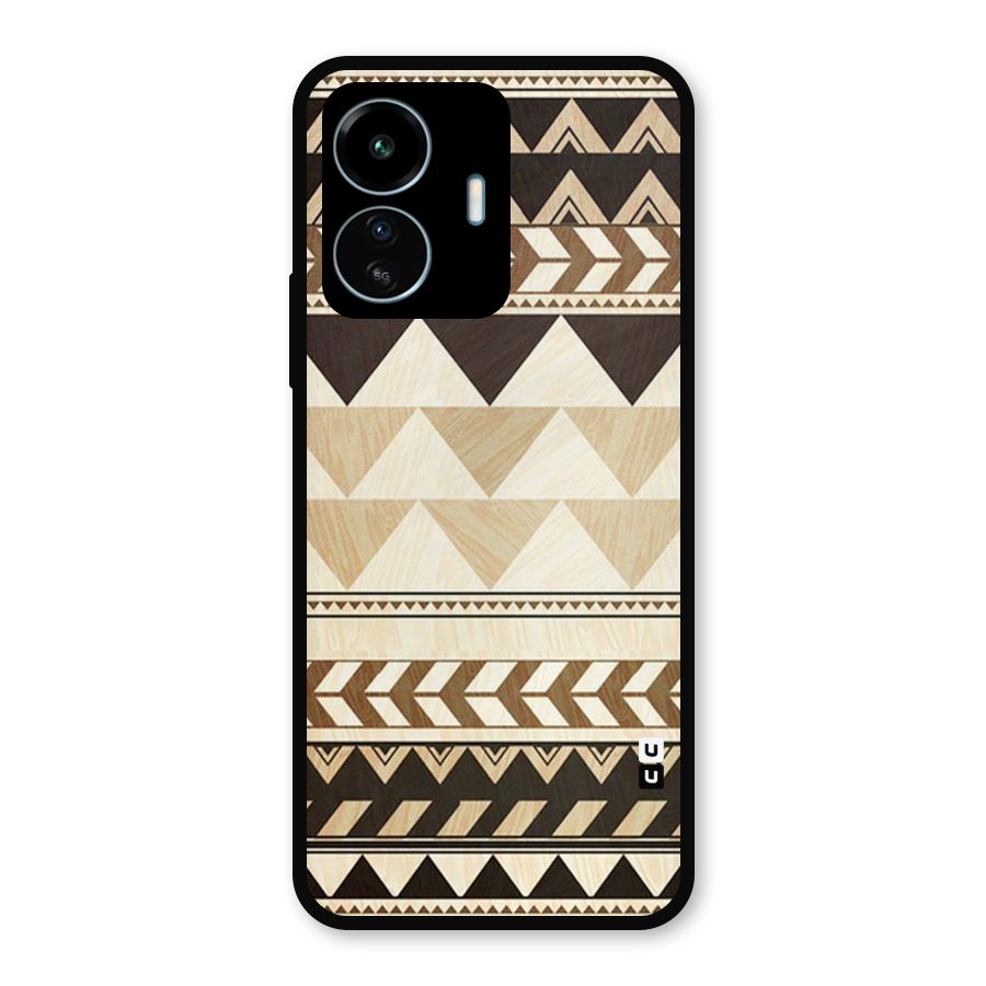 Wooden Printed Chevron Metal Back Case for vivo iQOO Z6 Lite 5G