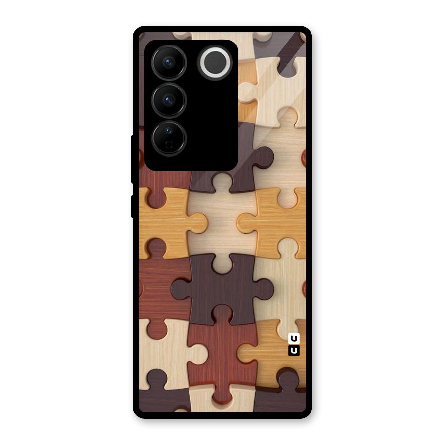 Wooden Puzzle (Printed) Glass Back Case for Vivo V27 Pro
