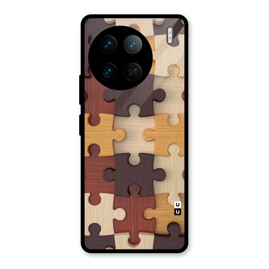 Wooden Puzzle (Printed) Glass Back Case for Vivo X90 Pro
