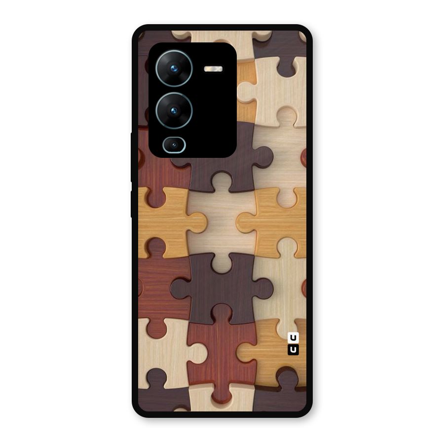 Wooden Puzzle (Printed) Metal Back Case for Vivo V25 Pro