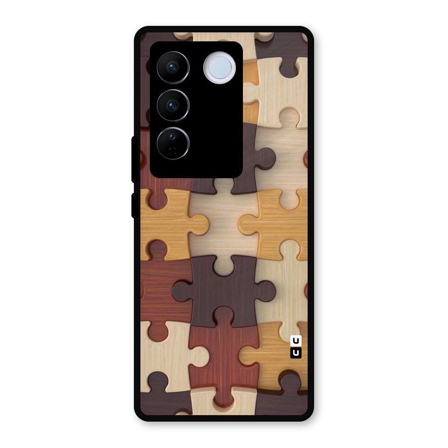 Wooden Puzzle (Printed) Metal Back Case for Vivo V27 Pro