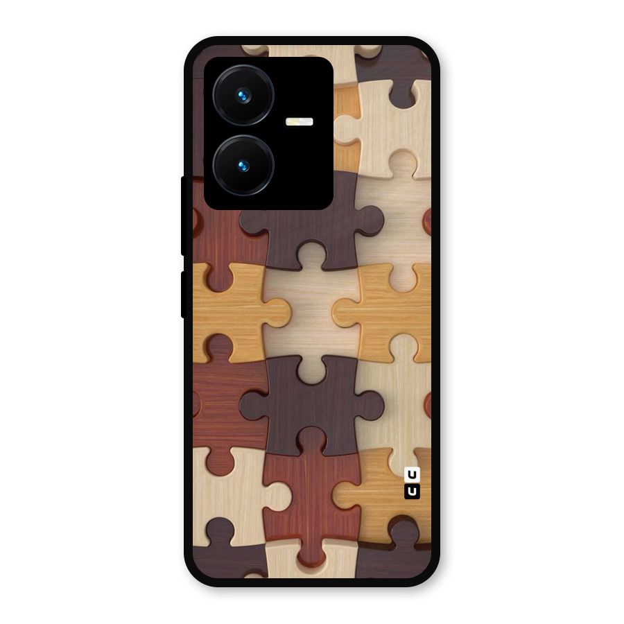 Wooden Puzzle (Printed) Metal Back Case for Vivo Y22s