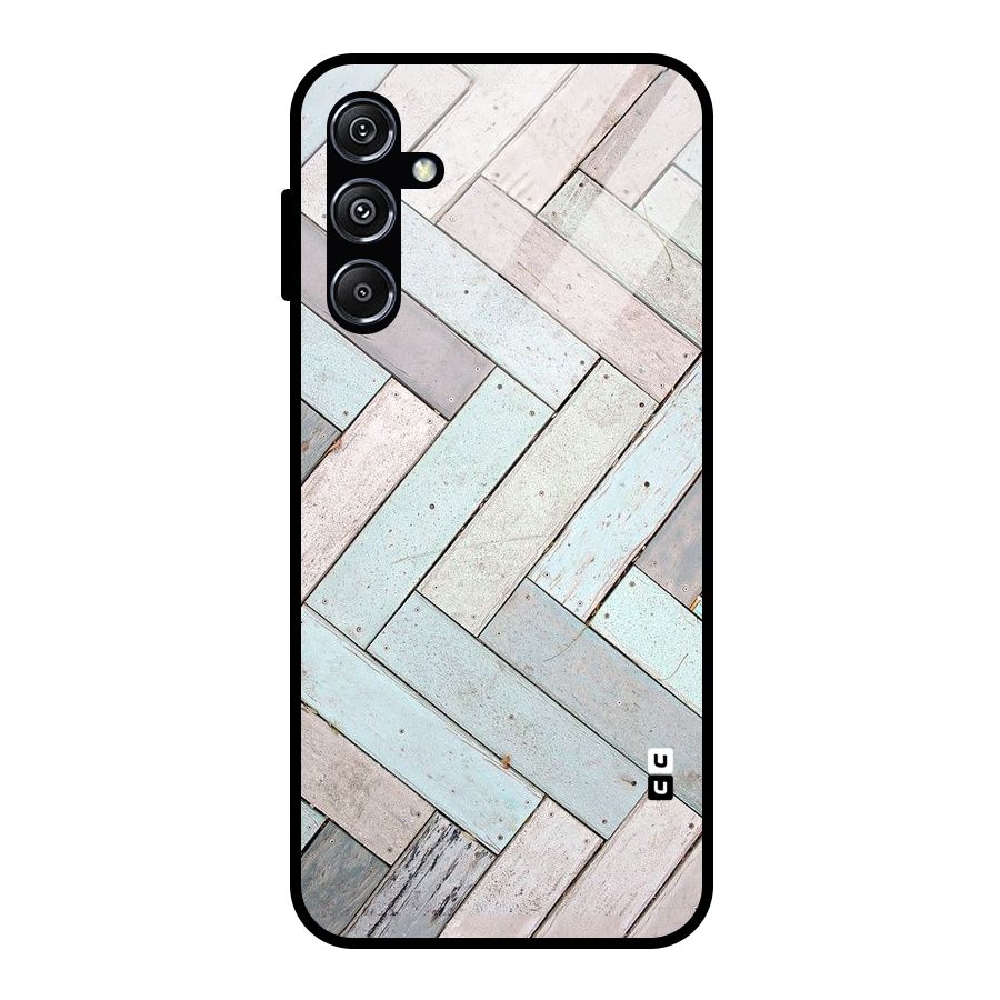 Wooden ZigZag Design Glass Back Case for Galaxy M34 5G