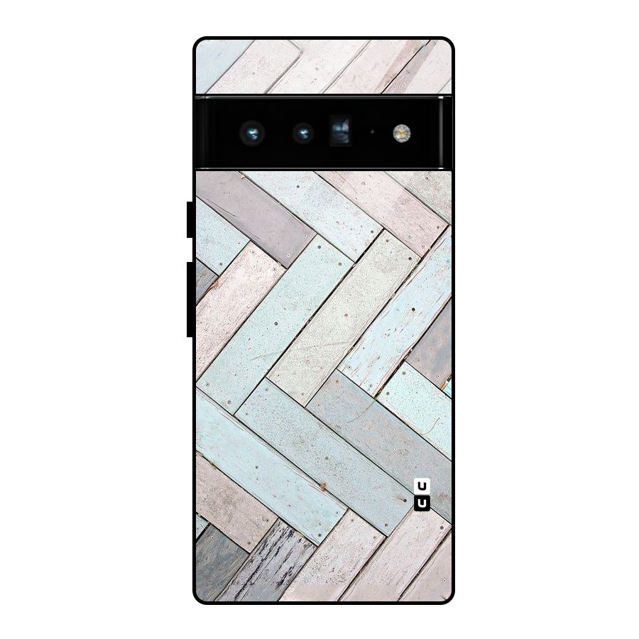 Wooden ZigZag Design Glass Back Case for Google Pixel 6 Pro