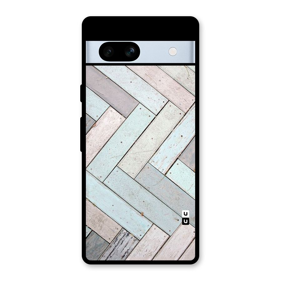 Wooden ZigZag Design Glass Back Case for Google Pixel 7a