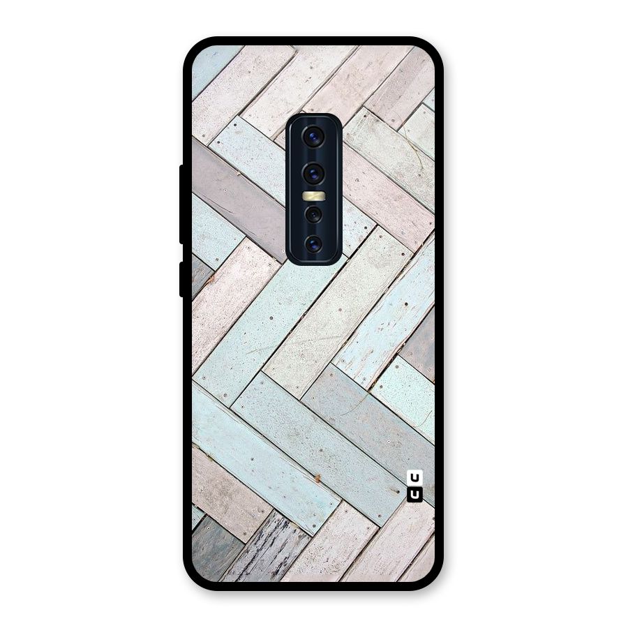 Wooden ZigZag Design Glass Back Case for Vivo V17 Pro