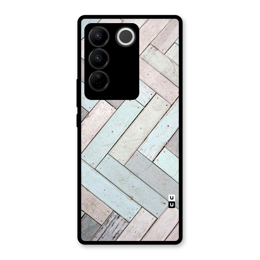 Wooden ZigZag Design Glass Back Case for Vivo V27