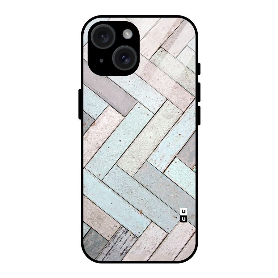 Wooden ZigZag Design Glass Back Case for iPhone 15
