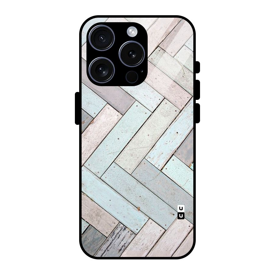 Wooden ZigZag Design Glass Back Case for iPhone 15 Pro