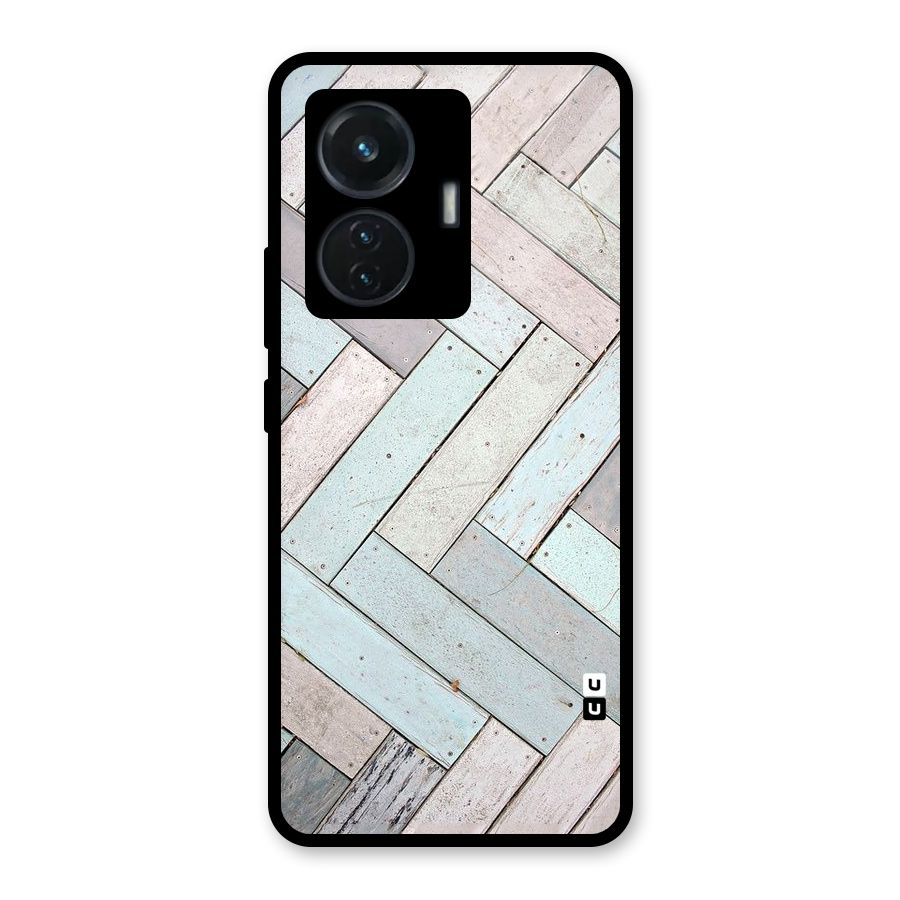 Wooden ZigZag Design Glass Back Case for iQOO Z6 44W