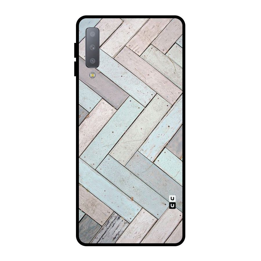 Wooden ZigZag Design Metal Back Case for Galaxy A7 (2018)
