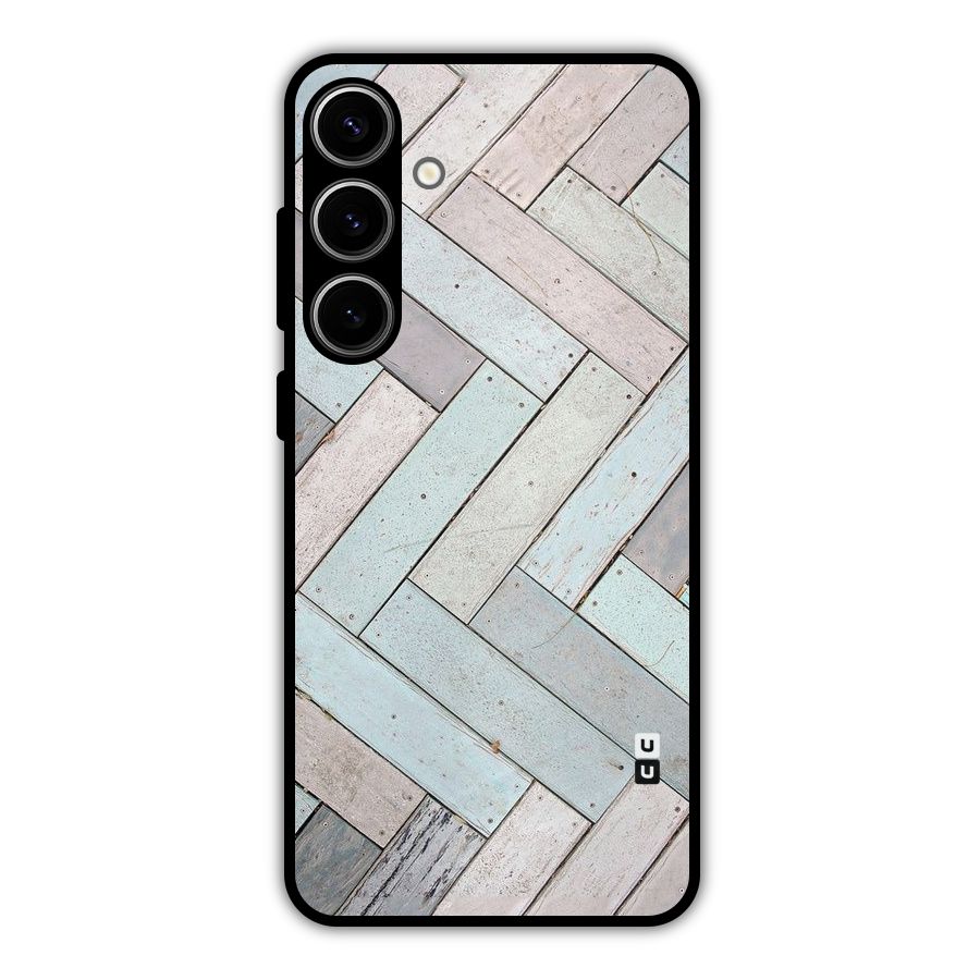 Wooden ZigZag Design Metal Back Case for Galaxy S24 Plus