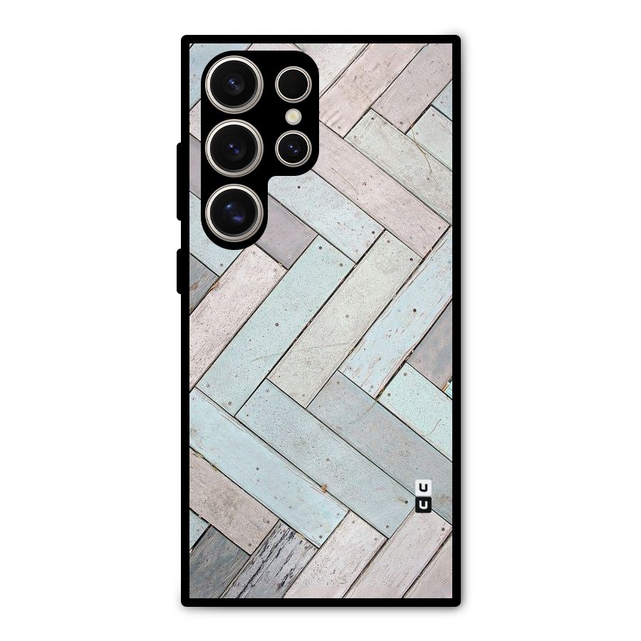 Wooden ZigZag Design Metal Back Case for Galaxy S24 Ultra