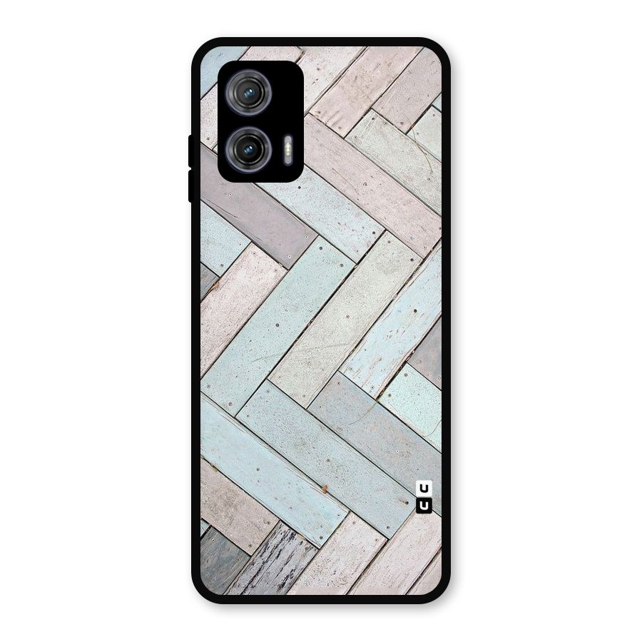 Wooden ZigZag Design Metal Back Case for Moto G73