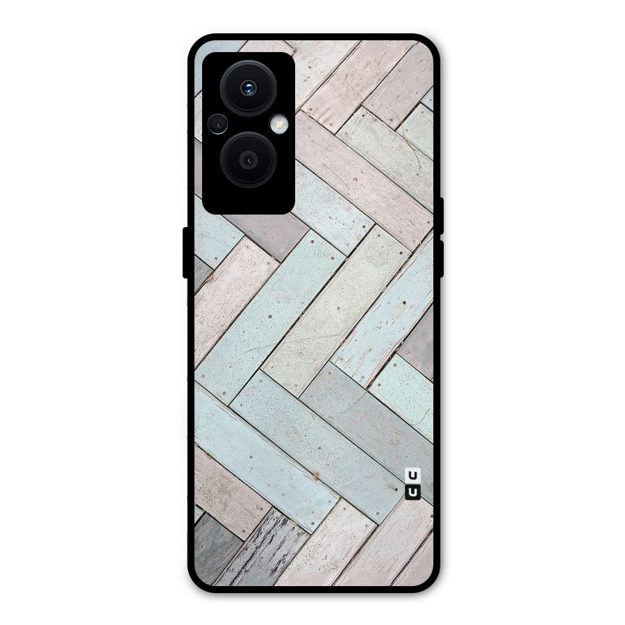 Wooden ZigZag Design Metal Back Case for Oppo F21 Pro 5G