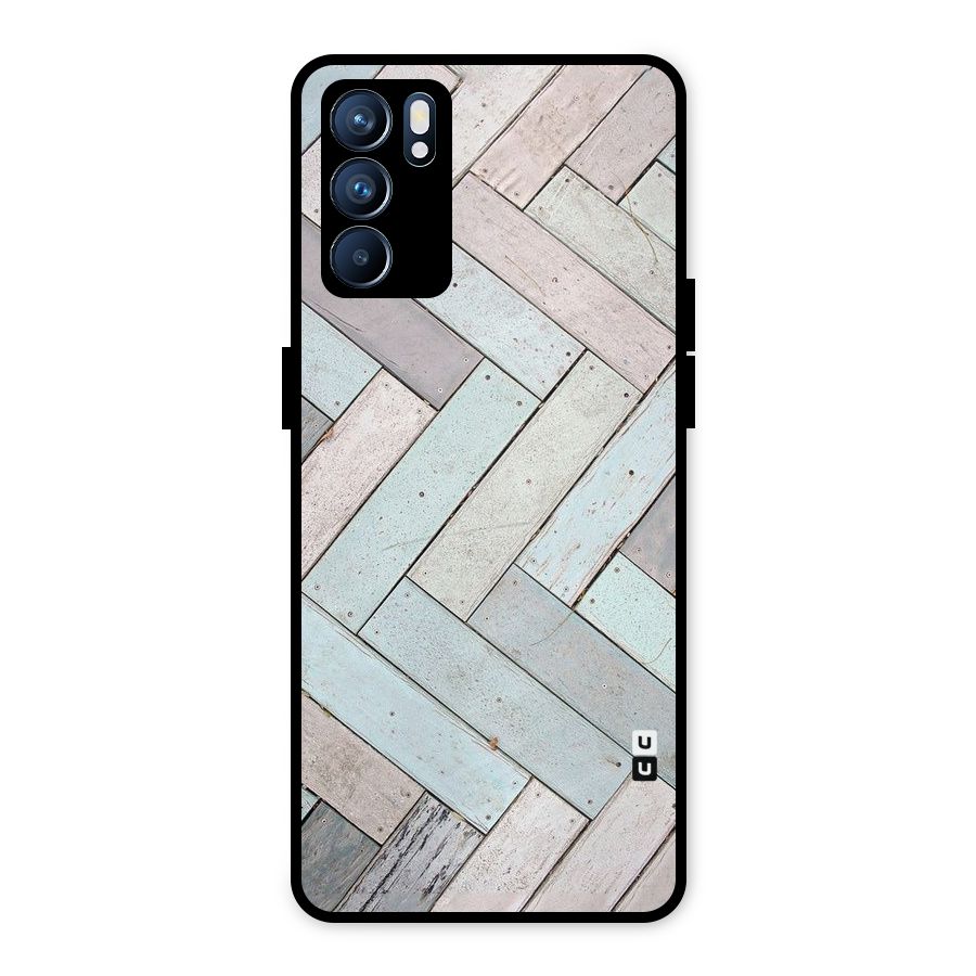 Wooden ZigZag Design Metal Back Case for Oppo Reno6 5G