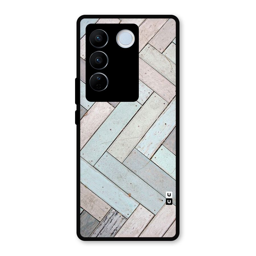 Wooden ZigZag Design Metal Back Case for Vivo V27 Pro