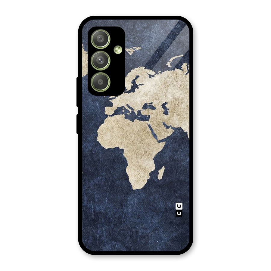 World Map Blue Gold Glass Back Case for Galaxy A54
