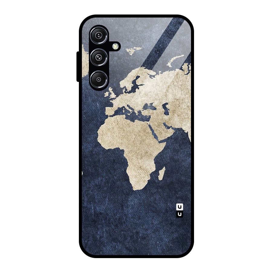 World Map Blue Gold Glass Back Case for Galaxy M34 5G