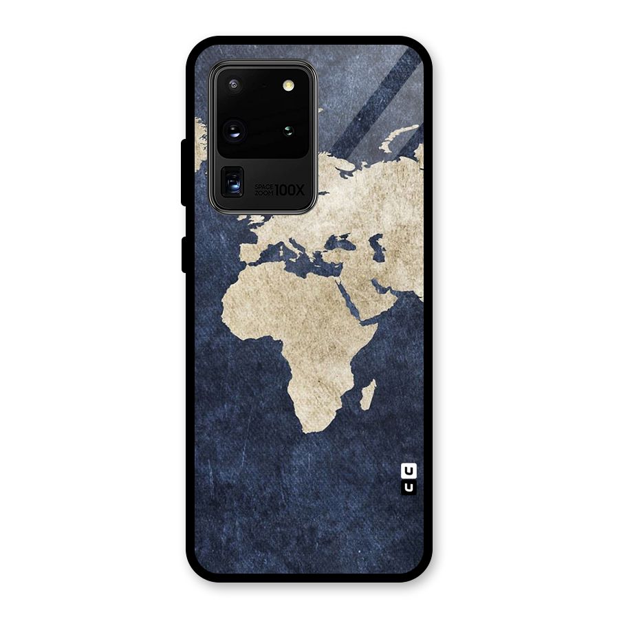World Map Blue Gold Glass Back Case for Galaxy S20 Ultra