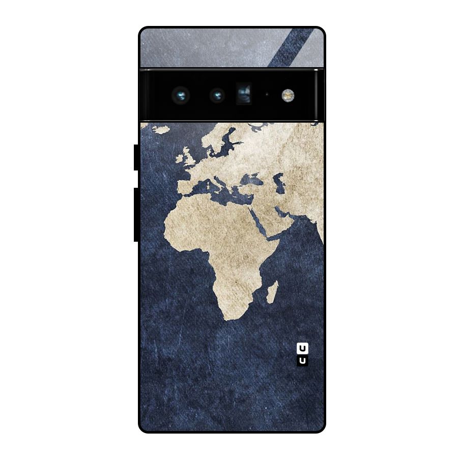 World Map Blue Gold Glass Back Case for Google Pixel 6 Pro
